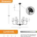 Farmhouse Chandelier 6 Light 31.5", Black Chandelier Modern Dining Room Light Fixtures over Table Island Lighting Fixture with Linen Fabric Shades for Kitchen Living Room Foyer Entryway Bedroom