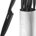 Knife Set, D.Perlla 6-Piece Kitchen Knife Set for Home, Non-stick Black Coating Stainless Steel Sharp Chef Knife Set with Universal Knife Block for Kitchen, for Easy Cleaning and Drying