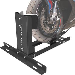 GRAND PITSTOP Universal Wheel Chock for Motorcycle Stand for Trailer Completely Adjustable Detachable Foldable Wheel Chock (Black-V2, 2000 lbs)