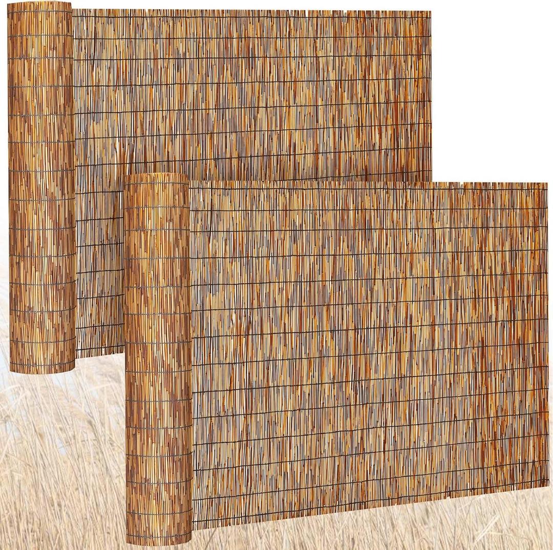 Barydat 2 Pcs 5 x 16.4 ft Bamboo Privacy Screen, Reed Fence Roller Patio Decorative Fences Reed Screen Curtain for Garden Backyard Patio Balconies