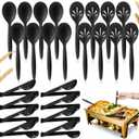 Reusable Plastic Serving Utensils Set of 24, Wheat straw Large Serving set 10" Serving Spoons/10" Slotted Spoons/9.4" Tongs, for Party Chafing Dish Buffet Catering (Black, Not for Cooking)