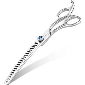 JASON 7" Curved Chunker - Ergonomic Dog Grooming Scissors - Silver - 440C Stainless Steel - Professional Dog Shears For Groomer (21-Teeth) Christmas Gift