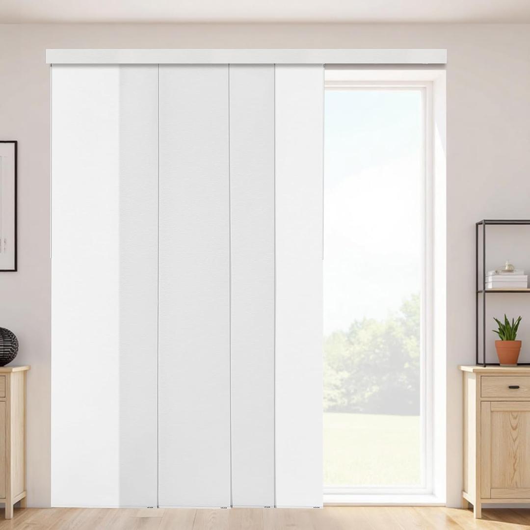 VEVOR Panel Track Blinds, Extendable Track from 45.8 in to 86 in W, Trimmable Panel Curtains Up to 96 in H, Adjustable Vertical Panel Blinds for Sliding Doors, Patio Doors, Room Divider, Window, White, 98.4"W x 85.8"H
