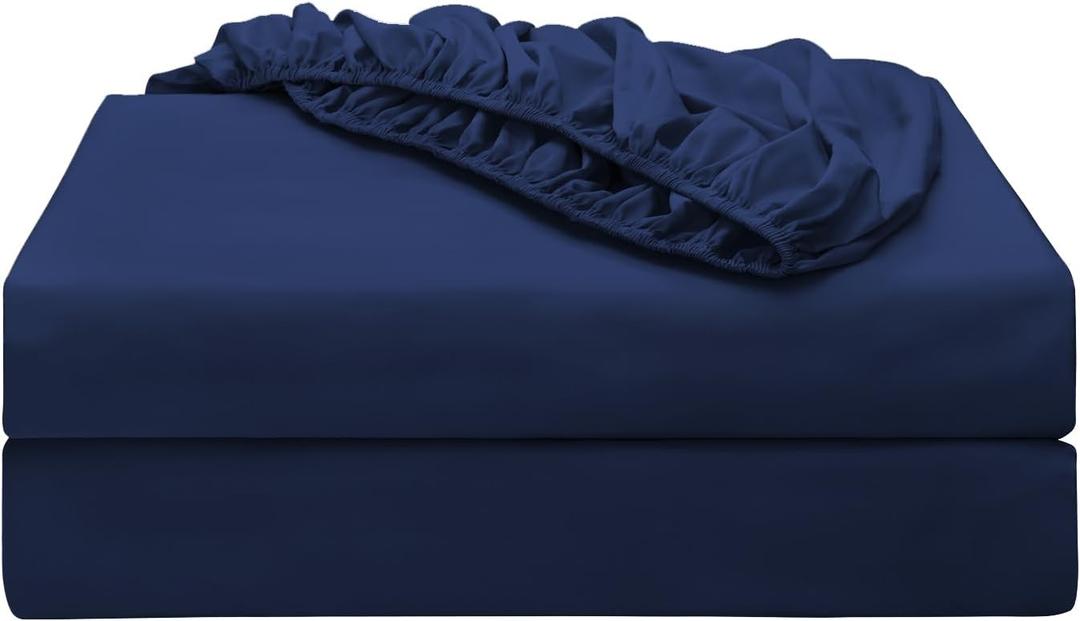 2-Pack Pure Cotton Twin XL Fitted Sheet for Adjustable Bed Split King, 600 TC 16" Deep Pocket Egyptian Cotton Fitted Sheet (2pcs, Twin XL, Navy Blue)