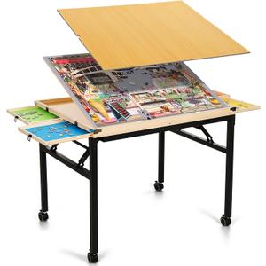 Puzzle Table with Drawers and Folding Metal Legs, 1500 Pieces Portable Puzzle Board with Cover, No Assembly Required, 3 Adjustable Tilting Angles, Easy to Move, Birthday Gift for Mom Seniors