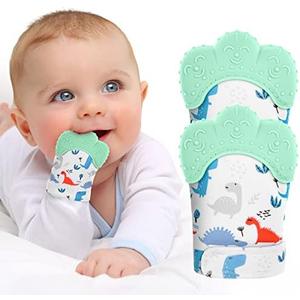 2Pack Silicone Teething Mitt, Soothing Infant Teething Mitten Pain Relief, Prevent Scratches Glove, Safe Silicone Teething Toys for 0-12 Months
