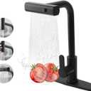 Waterfall Kitchen Faucet 360 Swivel Kitchen Sink Faucet with Pull Down Sprayer Single Handle Brass Sink Faucet for Kitchen, 3 Spray Modes, Black