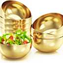 8 Pcs Gold Stainless Steel Mixing Bowl, 24 Oz Decor Salad Bowl, 5.9 In Metal Serving Bowl, Reusable Prep Bowl, Kitchen Cooking Bowl for Soup Fruit Sauce Pasta Snack Noodle (700 ML)