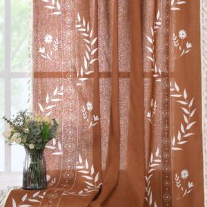 Schweek Burnt Orange Curtains 63 Inches Length for Living Room Semi Sheer Linen Western Curtains Vintage Farmhouse Window Curtain 2 Panel Sets for Dining Room Kitchen (Terracotta) (52" x 63")