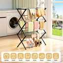 BAKON Clothes Drying Rack Foldable for Small Space, No Installation Required, Rustproof & Extendable Laundry Rack for Indoor & Outdoor Dorm Room Apartments RV, Black, 16.3" to 28.9"