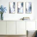 KUVIOKE Abstract Wall Art Blue Gray White Minimalist Painting Modern Decor Bedroom Living Room Ready to Hang 8x16in3pcs Natural Framed