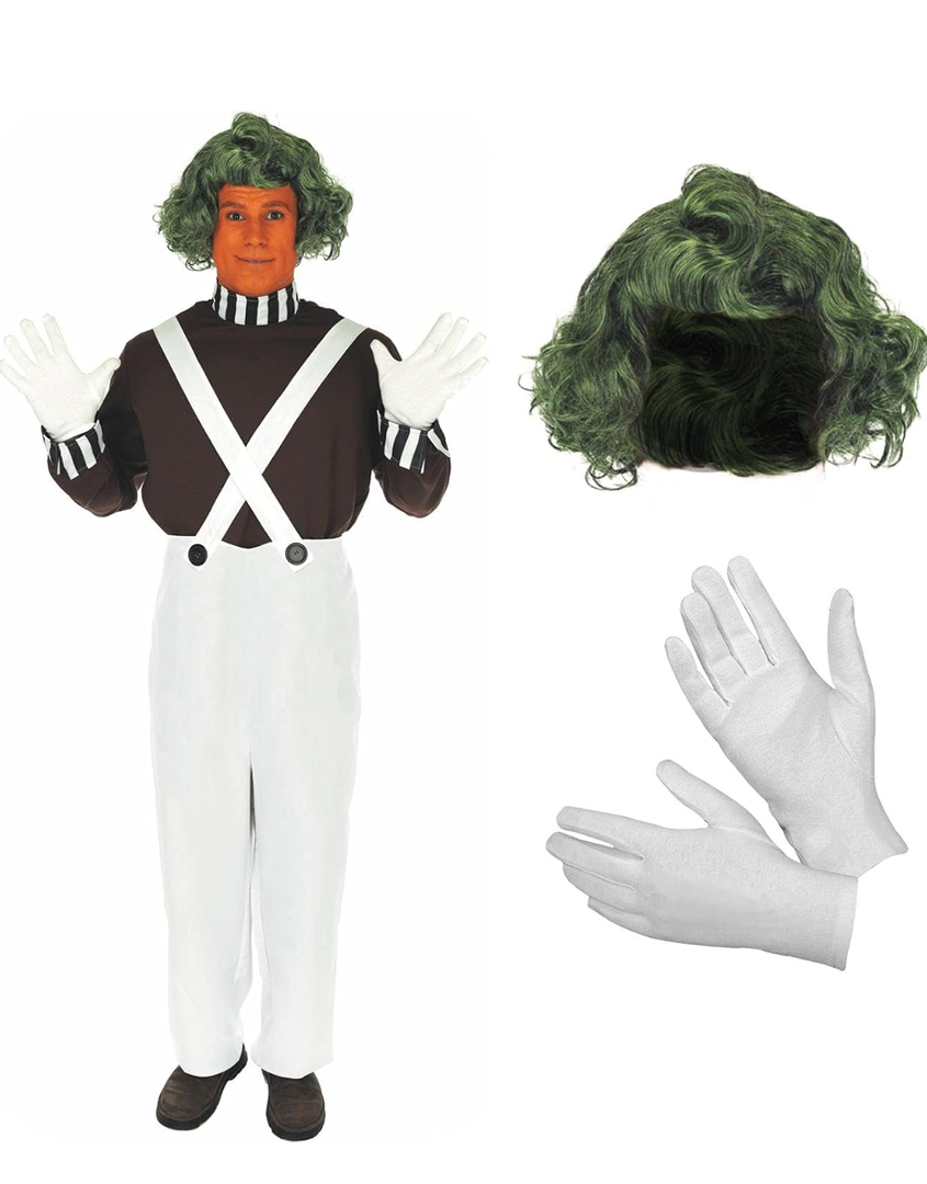 fun shack Mens Chocolate Factory Worker Costume, Chocolate Factory Costume, Candy Costume Adult Men, Movie Character Costumes S Without Hair