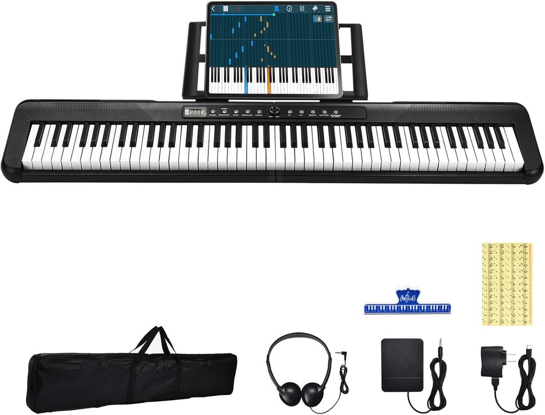 Digital Piano 88 Key with Semi-Weighted Keys, 88 Key Keyboard Piano for Beginner, with Power Adapter, Sustain Pedal, Bluetooth, MIDI, for at Home/Stage (Black)