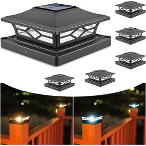 VOLISUN Solar Post Cap Lights: 6 - Pack Outdoor Deck Post Cap Lights Black for Dock Fence Waterproof 2 Color Modes,4x4/6x6 Wooden/Vinyl Posts