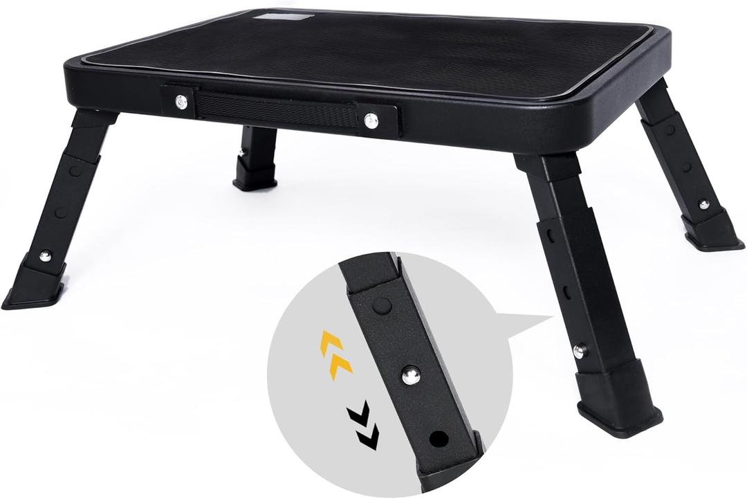 3 Levels Adjustable Folding Step Stool,Foldable RV Step Stool,Safer Metal Stepping Stool for Adults and Seniors,Sturdy and Stable,350 Ibs Capacity,for Bedroom,Kitchen,Office,SUV and More Use (Black)