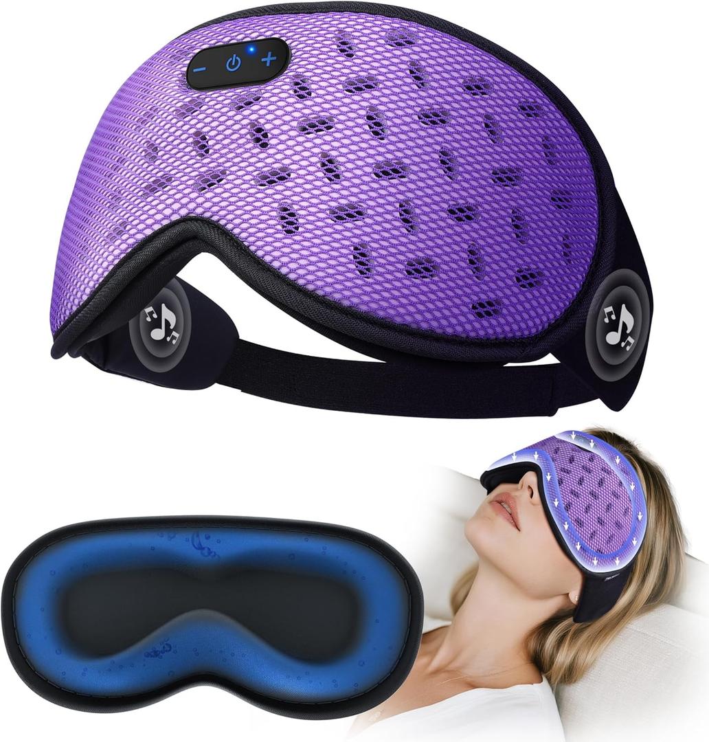 Sleep Mask Headphones Bluetooth 5.4 with 3D Removable Hot & Cold Compress, TOPOINT Weighted Eye Mask Blackout Soft, Cooling Breathable for Women Men Deep Sleep Relax Tired Eyes Migraine Office Travel (Purple)