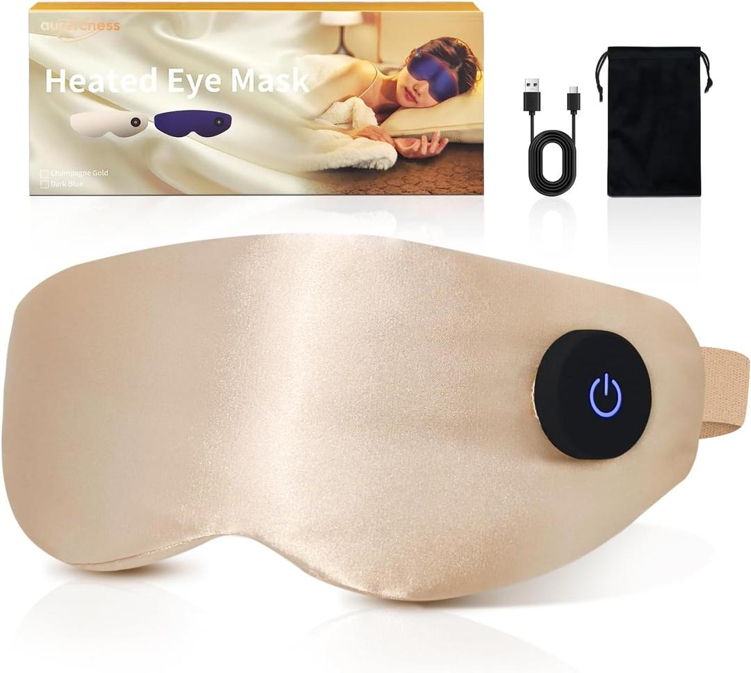Heated Eye Mask for Dry Eyes Relief, Rechargeable Warm Eye Compress with Adjustable Temperature & Auto Shut-Off, Washable Removable Cover