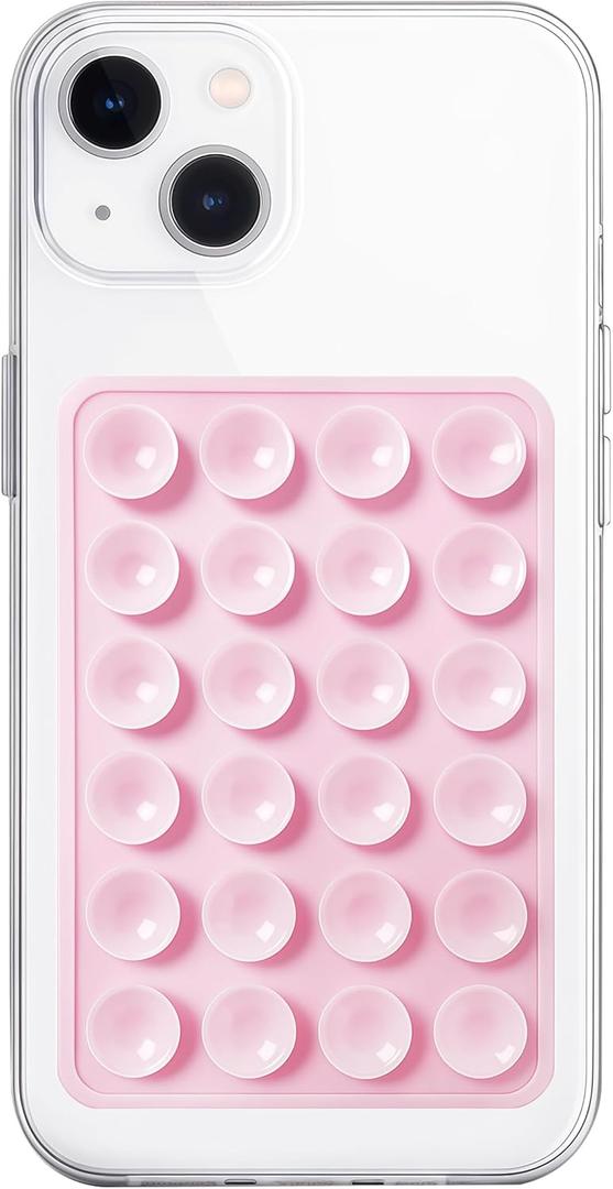 Anteel Silicone Suction Phone Case Mount, Non Slip Sticky Phone Grip for Cellphone, Silicon Adhesive Suction Cup Phone Mount, Strong Grip Holder for Selfies and Videos (Light Pink)