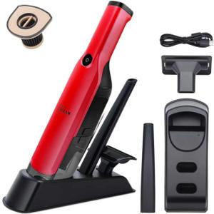 Handheld Vacuum Cordless,15KPA High Power Suction,USB Quick Charge,Car Vacuum Cleaner with Storage Dock,Lightweight Rechargeable Dust Buster with Crevice Tool Pet Brush Hand Vac for Home,Red