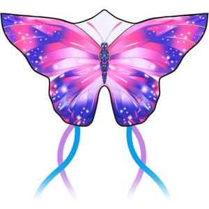 Butterfly Kite for Adults & Kids, Large Easy to Fly Kite with String Handle & Long Tails, Starry Pink Purple Kites for Beach Park Outdoor Activities, Perfect for Beginners & Family Recreation
