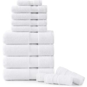 LANE LINEN Luxury Bath Towels Set - 12 Piece, 100% Cotton, Zero Twist, Super Soft & Absorbent, Includes 4 Bath Towels, 4 Hand Towels, 4 Washcloths - White