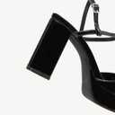 NEWBELLA Women's Platform Heeled Sandals - Open Toe Ankle Strap Slingback with Block Heel & Buckle, Summer Dress Shoes for Vacation & Evening (Dark Black, Adult, Women, 9, Numeric, US Footwear Size System, Medium)