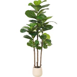 Realead Fiddle Leaf Fig Tree Artificial - 5ft Faux Fiddle Leaf Fig Tree with White Planter - Large Fake Fig Tree with Natural Trunk and Lifelike Leaves for Home Living Room Indoor Decor