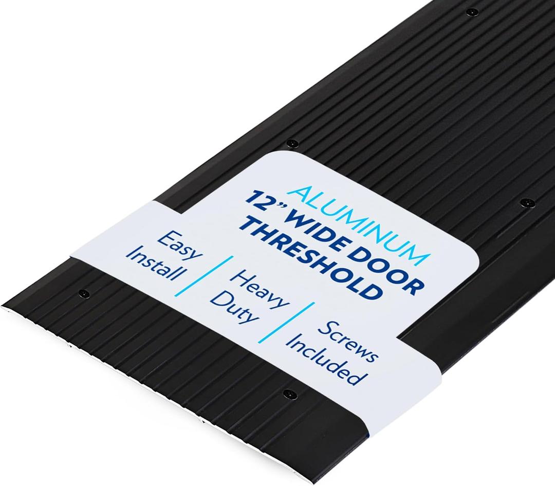 Aluminum Door Threshold I Threshold Strip - Exterior Door Threshold for Doorways & Commercial Use I 12 Inches Wide Door Saddle - Black, 12 x 48 Inches.