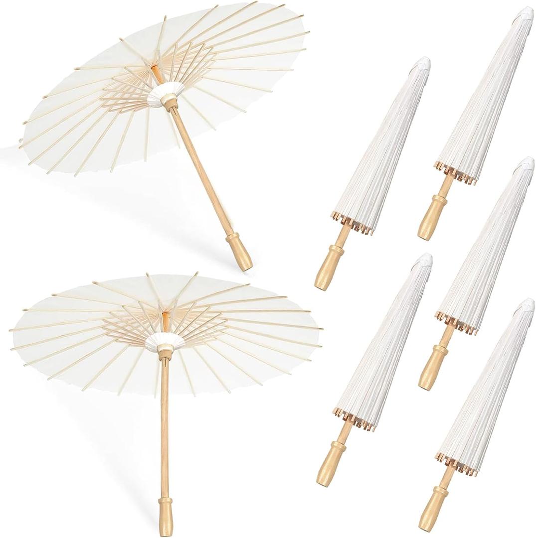 5 PCS 33 Inches White Paper Umbrellas, Oiled Chinese & Japanese Style White Parasols, White Paper Parasols Umbrellas Bulk for DIY Painting, Wedding, Bridal Party, Ceiling Decoration