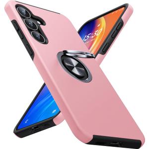 JAME for Samsung Galaxy S25 FE Case, Dual Layer Military Grade Shockproof Cover with Metal Ring Holder Stand Kickstand, Slim Fit Protective Phone Case for Galaxy S25 FE Case 6.7", Pink