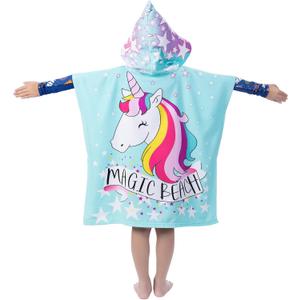 Hooded Kids Beach Towels - Toddler Bath Towel Girls Boys Swim Cover-ups for Ages 1 to 6 Kids Pool Towels Quick Dry Lightweight Soft Microfiber Poncho Towel 24x23 (Unicorn Aqua)