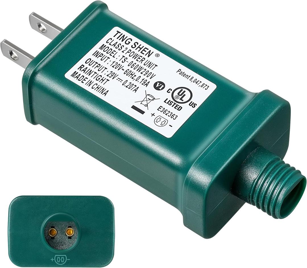 Enhon 29V LED Power Supply, UL Certification LED Transformer Replacement Class 2 Power Supply, Low Voltage Transformer US Plug Adapter for Christmas Tree Light, Green, Left Positive(TS-6W29V)