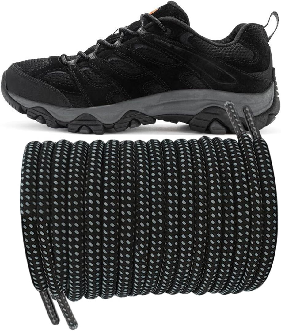 UamGlsob 13/64'' Shoelaces for Hiking Shoes,Original Heavy Duty Boot Shoe Laces Strings Replacement Laces for Outdoor (Black-Grey, 63''/160cm)