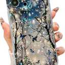 for iPhone 11 Pro Case Bling Cute Flowers Butterfly, Slim Glitter Cover, Raised Camera Lens Protection Shockproof Sparkly Floral Phone Case for Women Girls 5.8" - Blue