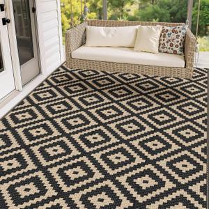 Mattitude Waterproof Outdoor Rug 5x8 Ft Outdoor Plastic Straw Rug Reversible Patio Rug Large Outdoor Carpet Area Rug for Patio Backyard Picnic Beach Camping RV Black & Beige