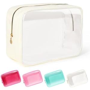 SOIDRAM Large Makeup Bag for Purse Clear Makeup Bag Nylon&PVC Travel White Cosmetic Bag Preppy Cosmetic Zipper Pouc Toiletry Organizers Bag Coin Purse for Women