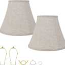 Octagonal Lampshade Set, 2-Piece, Oat-Colored Linen with Bamboo Joints, 6.7x13x10 Inches, E14/E26 Base Compatible (Oatmeal)
