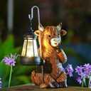 Highland Cow Statue with Solar Lantern - Resin Solar Garden Statues Outdoor Yard Patio Garden Decor - Unique Gifts for Women,Mom Men (Copper)