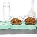 Cat Food Water Bowl, Triple Cats Bowls with Mat and Scoop, 15 Tilted Raised Cat Bowl Dishes with Automatic Water Bottle, Pet Feeding Bowls for Cats, Small Dogs, Wet, Dry Food