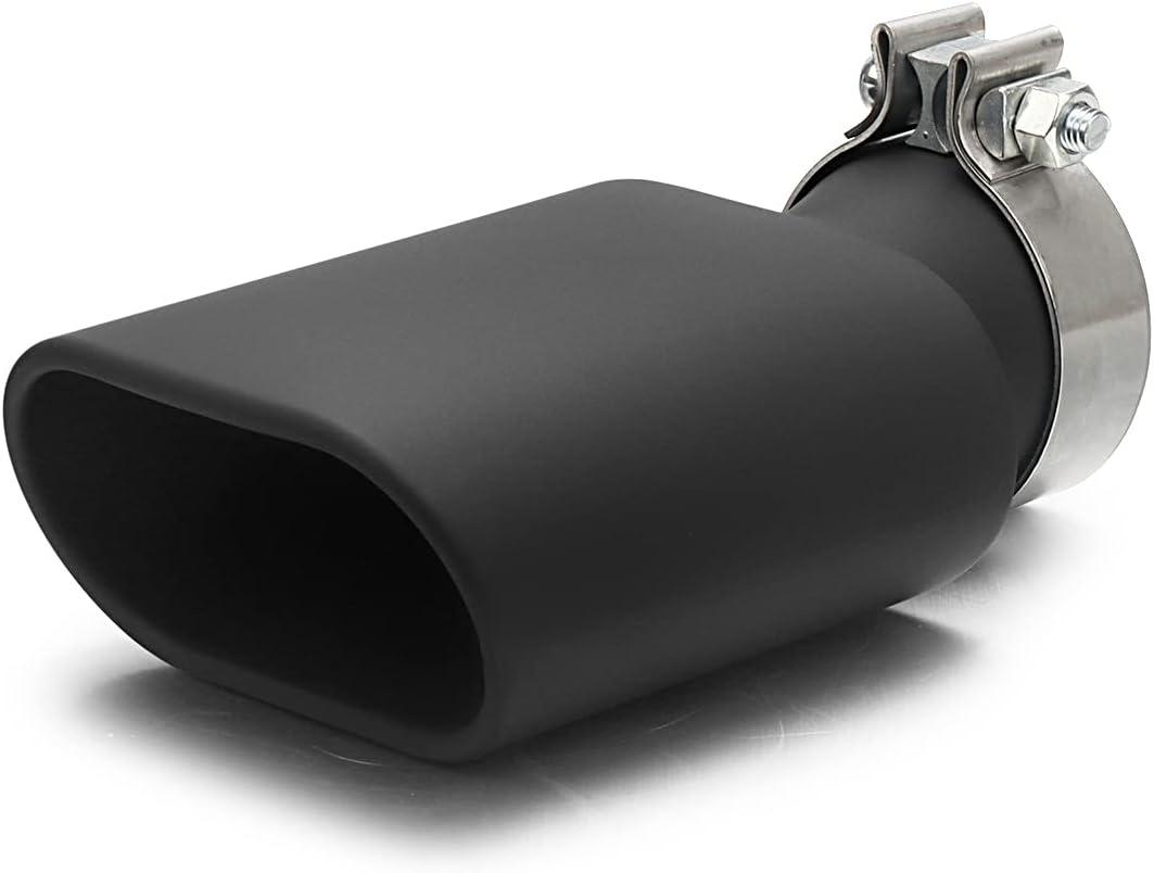 A-KARCK Square Exhaust Tip 3" Inlet, Black Coating Rectangle Exhaust Tailpipe Tip 3" x 5.5" Outlet 9.5" Long, Clamp on Design