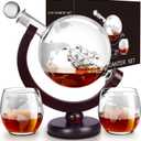 Whiskey Decanter Sets for Men, Whiskey Decanter Globe Set with 2 Etched Globe Whisky Glasses for Bourbon, Cocktails, Scotch decanter Sets - 850ml