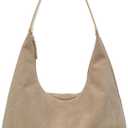 Slouchy Suede Shoulder Bags For Women Underarm Bag Womens Tote Bag Work Purses Crescent Bag Suede Handbag Travel Winter Fall (Beige)