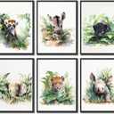 6Pcs Nursery Woodland Animal Wall Art Wild Animals Forest Posters Print Artwork Kids Room Ideas Paintings Pictures Wall Decor for Baby Boys and Girls Childrens Room Hom Decoratione Unframed.