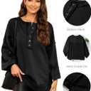 AlvaQ Sweatshirt for Women Oversized Casual Long Sleeve Button Henley Neck Pullover Tunic Tops Fall Fashion Outfits (Black)