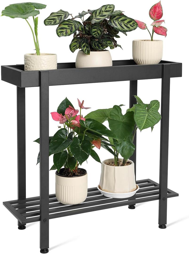 Honla Metal Plant Stand Indoor Outdoor,2 Tier Window Tall Plant Table Bench Shelf for Multiple Plants,26" L x 8.66" W x 24.40" H,Black