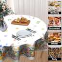 Sweetshow Easter Bunny Eggs Table Cloth Round Colorful Flower Leaves Tablecloth 60 Inch Decor Washable Stain and Wrinkle Spring Floral Round Table Cover for Dining Picnic