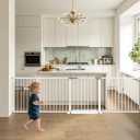 60.5"-113" Wide Baby Gate Extra Long, Large Dog Gate Indoor, Child Proof Gate, Kiddie Gates, Baby Gate for Doorways. White, Dog Gates for The House. Extra Tall Pet Gate.
