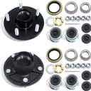 2 Sets 5 on 5'' Trailer Hub Kit for 3500 lbs 1-1/16'' to 1-3/8'' Tapered Axle #84 Spindle, Replacement 5x5'' Hub Trailer Wheel 5 Lug Bolt Idler Hub Kit with Extra Caps & Rubber Plugs