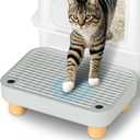Litter Box Step, Litter Box Ramp/Catcher with Wooden Base, Anti-Tracking & Easy to Clean, Ideal for Small & Elderly Cats (Grey)