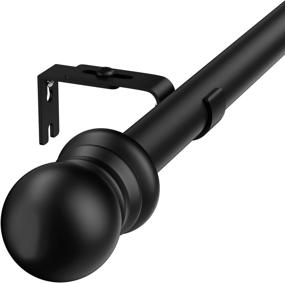 HOSKO Black Curtain Rod, 1-Inch Window Curtain Rods Set - Curtain Rods for Windows 30-84 Inches - Including Three Mounting Brackets